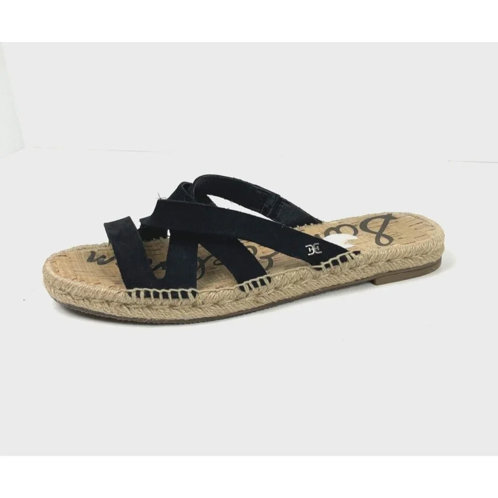 Sam Edelman Averie Espadrille Leather Slide Sandal in Black‎ Womens Size 8.5M